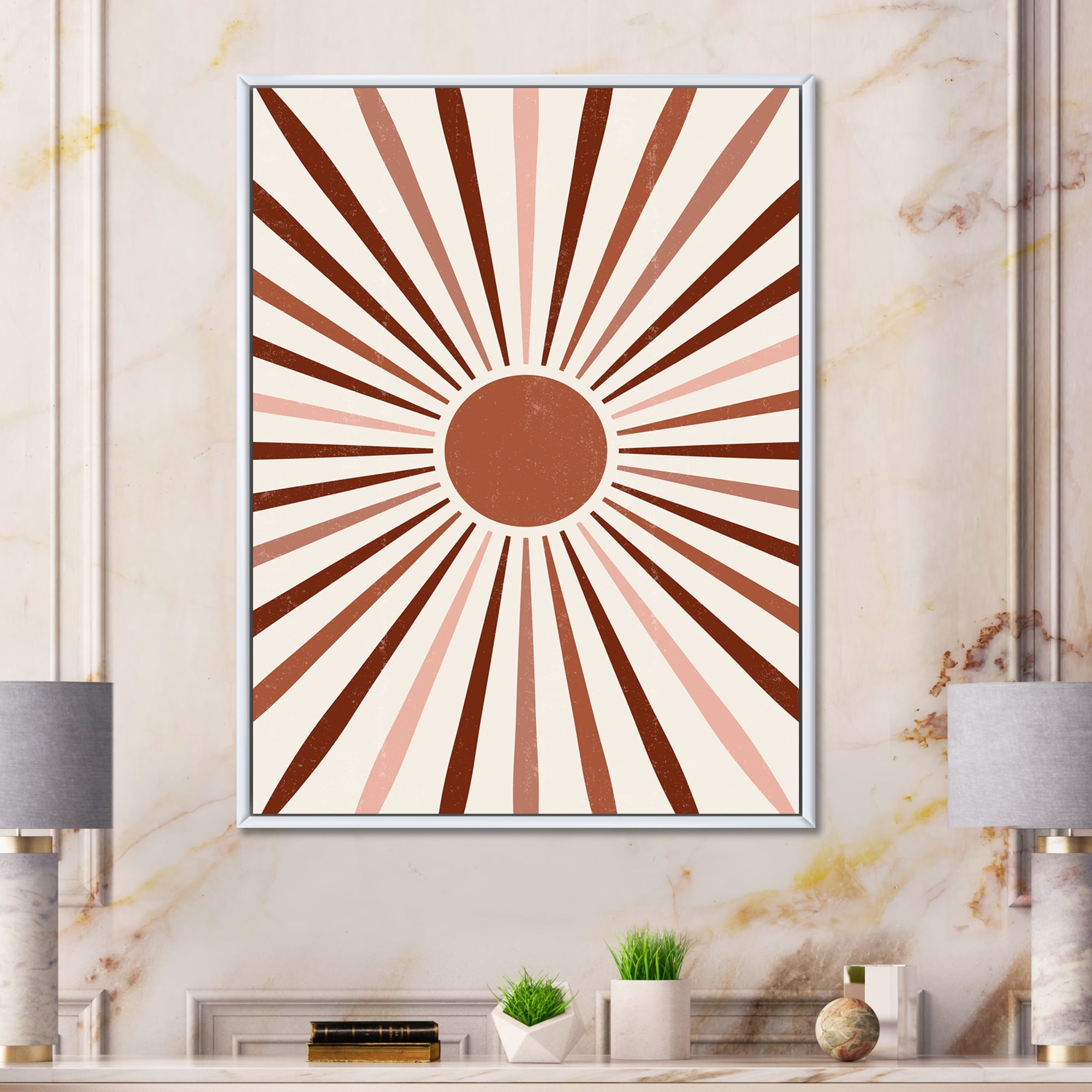 Designart 'Radiant Geometric Sun' Modern Framed Canvas Wall Art Print