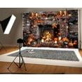 thumbnail image 3 of 10 x 8 ft Halloween Fireplace Backdrops Photography Fall Fireplace Stone Brick Floor Skulls Hallowmas Wall Background Halloween Photo Decorations Studio Props, 3 of 5