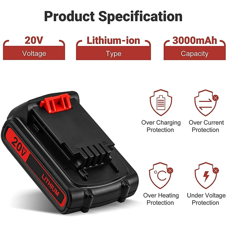 LBXR20 20 Volt 3000mAh Replacement Battery Compatible with Black and Decker  20V Lithium Battery Max LB20 LBX20 LST220 LBXR2020-OPE LBXR20B-2 LB2X4020  Cordless Tool Batteries 