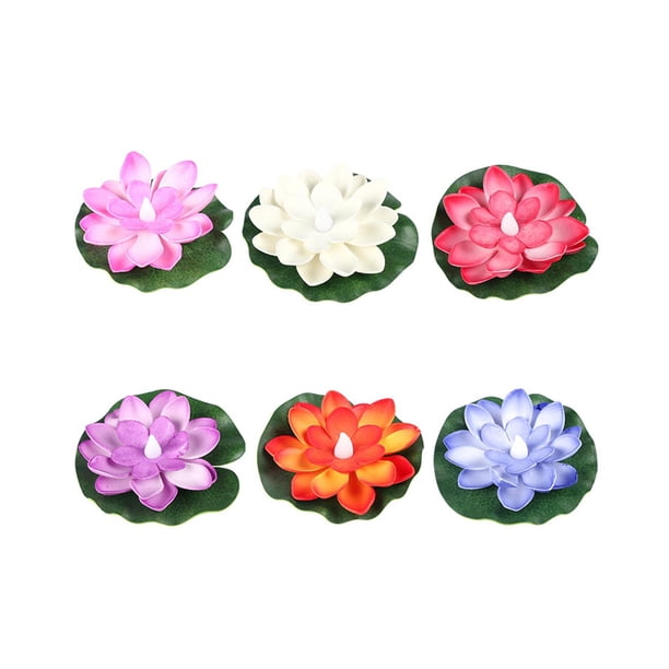 Lámpara de loto flotante LED de 6 uds, lámpara de flor artificial para piscina, luz flotante para piscina