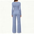 thumbnail image 5 of YHCY Women 2 Piece Loungewear Set Slim Long Sleeve Crewneck Trackshirts Fall Trendy Drawstring Waisted Wide Leg Sweatpants Comfy Stretchy Suits Comfy Sets Athletic Lounge Sweatsuit Blue Xs, 5 of 7