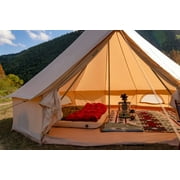 Teepee Tent Outdoor Waterproof 4-Season Family Camping Cotton Canvas Yurt Tent 4M/13.1ft Bell Tent With Stove Hole (Side Wall), For Family Glamping