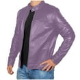 thumbnail image 4 of RYDCOT Men Leather Jacket Outerwear Retro Fashion PU Leather Long Sleeved Stand Collar Coat with Zipper Pockets Purple, 4 of 4