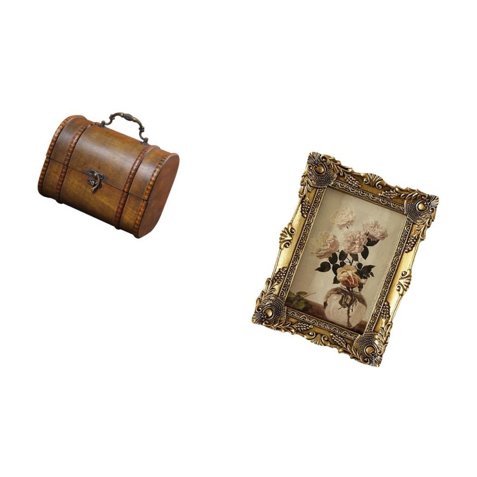 Milageto Vintage Wooden Jewelry Box Organizer Treasure Chest with Ornate Resin Photo Frame Decorative Storage for Rings Trinkets Birthday Wedding Tabletop