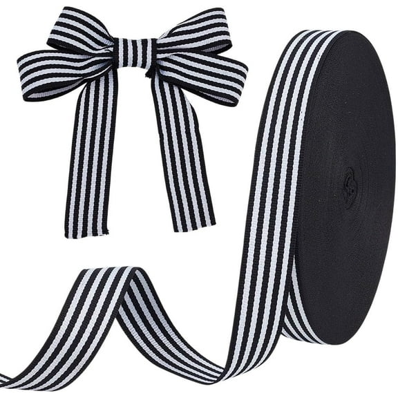 50 Yards Black & White Striped Ribbon 1 inch Wide Grosgrain Stripe Ribbon Polyester Fabric Ribbons for DIY Crafts Gift Wrapping Wraps Embellishments Christmas Party Holiday Decoration