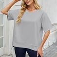 thumbnail image 5 of Vynhevius Womens Sweatshirts Crew Neck Raglan Short Sleeve Ribbed Hem Solid Loose Casual Pullover Tops, 5 of 9