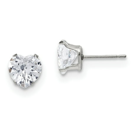 Stainless Steel Polished 8mm Heart CZ Stud Post Earrings