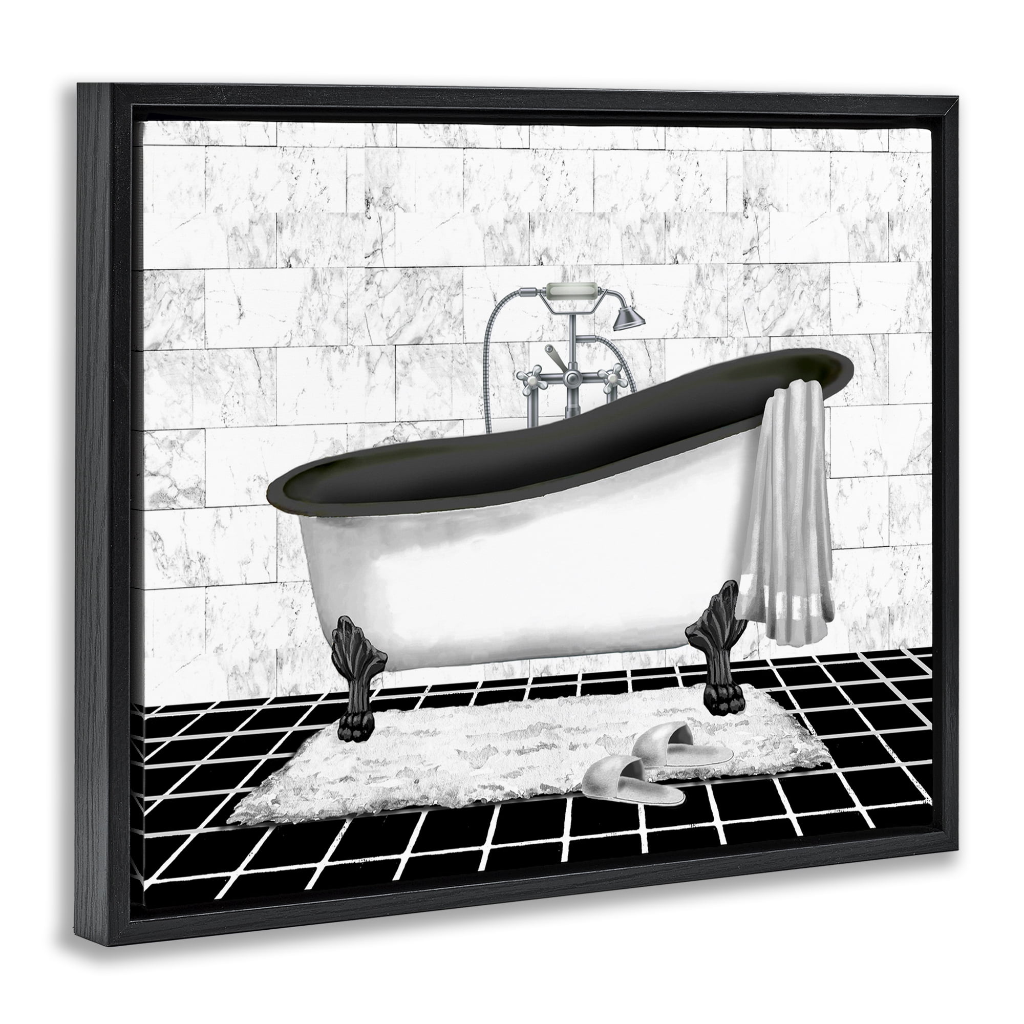 Stupell Industries Marble Pattern Bath Typography Painting Black Floater Framed Canvas Art Print Wall Art, 21 x 17