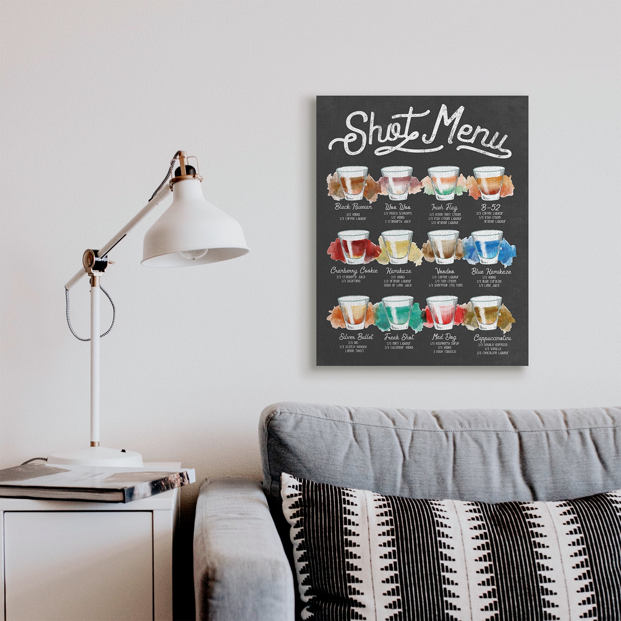 Stupell Industries Shot Menu Drink Recipes Fun Watercolor Styling Food & Beverage Painting Gallery Wrapped Canvas Art Print Wall Art, 24 x 30