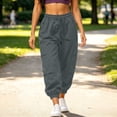 thumbnail image 2 of Cmtiyu Womens Cargo Pants Casual High Waist Drawstring Solid Jogger Pants Outdoor Athletic Trouser with Pockets S-2XL, 2 of 10
