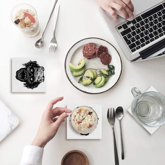 FMSHPON Halloween Skull Zombie Set of 8 Coaster for Drinks, Absorbent Ceramic Stone Coasters Cup Mat with Cork Base for Home Kitchen Room Coffee Table Bar Decor