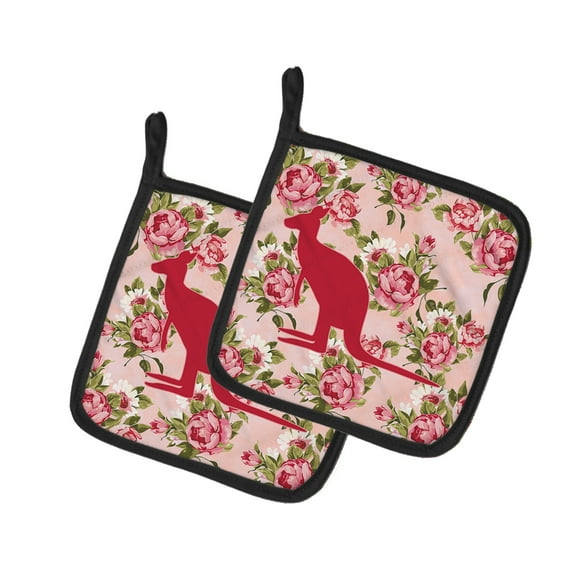 Caroline's Treasures BB1008-RS-PK-PTHD Kangaroo Shabby Chic Pink Roses Pair of Pot Holders , 7.5HX7.5W, multicolor