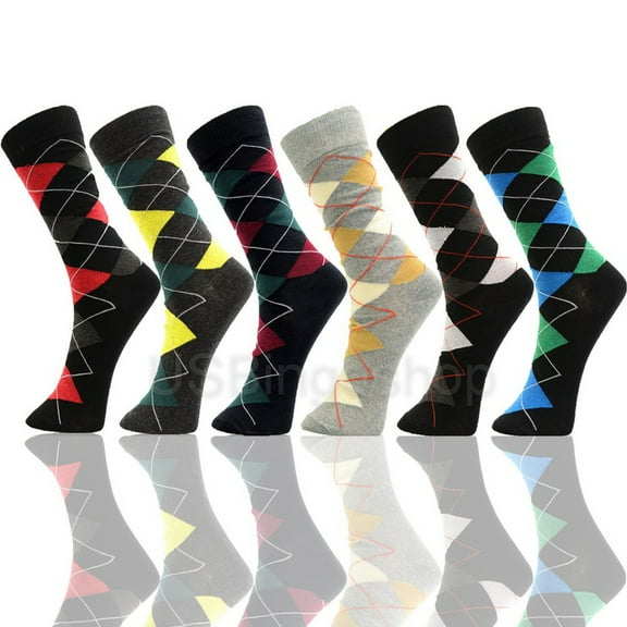 USBingoshop 6 Pairs Men's Argyle Fashion Cotton Casual Dress Socks Soft Crew Socks