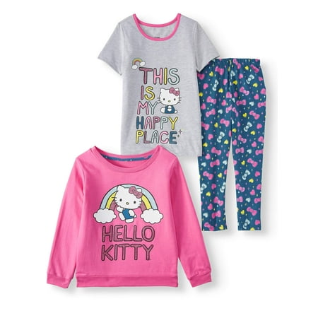 Hello Kitty Graphic Sweatshirt, Tee and Printed Legging, 3-Piece Outfit Set (Little Girls)