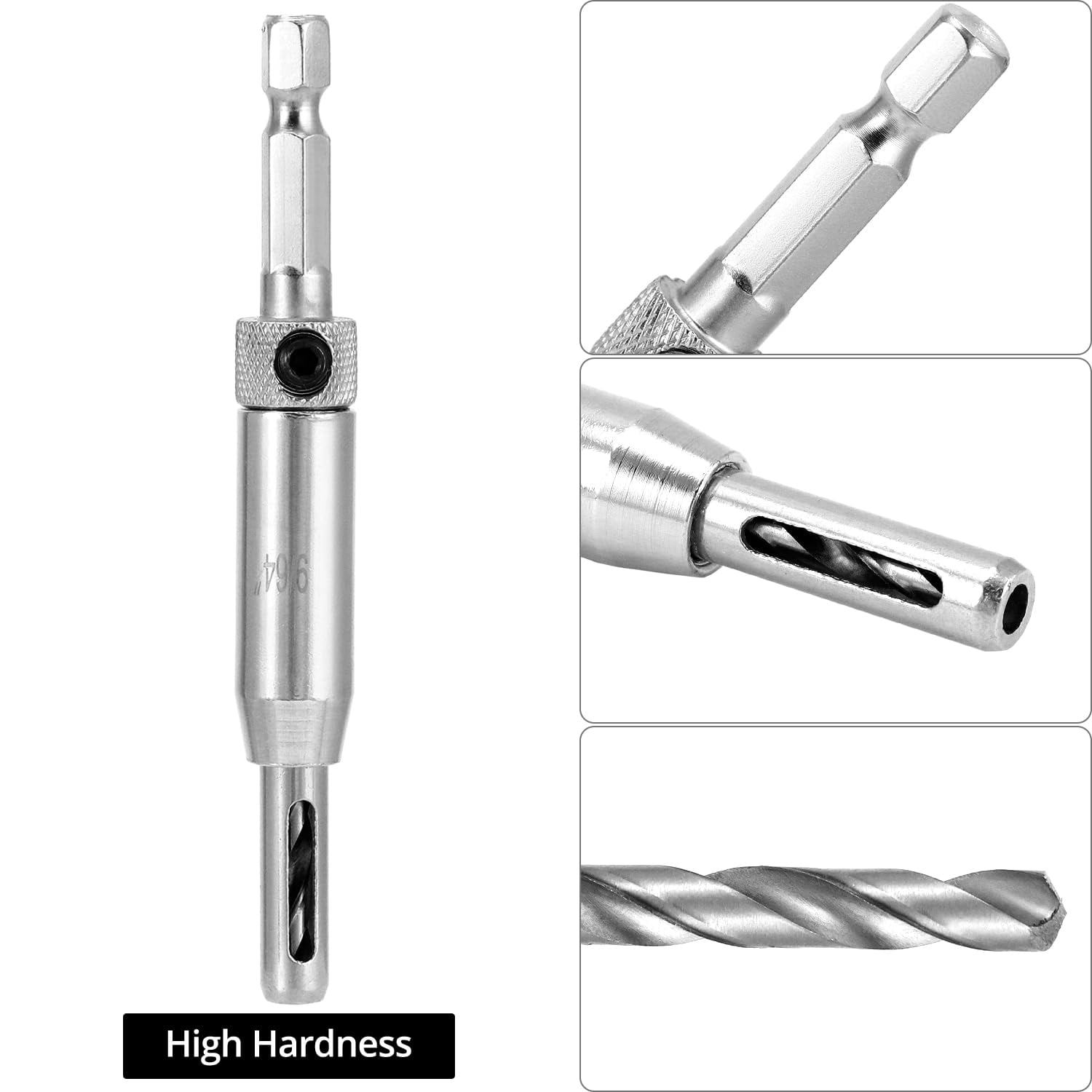 FRKSMD-Self Centering Drill Bit Set, 17 Pcs 1/4" Hex Shank Hinge Hole Drilling Tool for Woodworking Window Door Cabinet Hinge