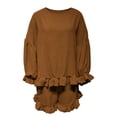 thumbnail image 5 of Muscularfit Vacation Sets 2 Piece Sets for Women Going Out Pleated Travel Set Flounce Sets Brown Crew Neck Full Length Long Sleeve Outfit Sets for Women,XL, 5 of 5