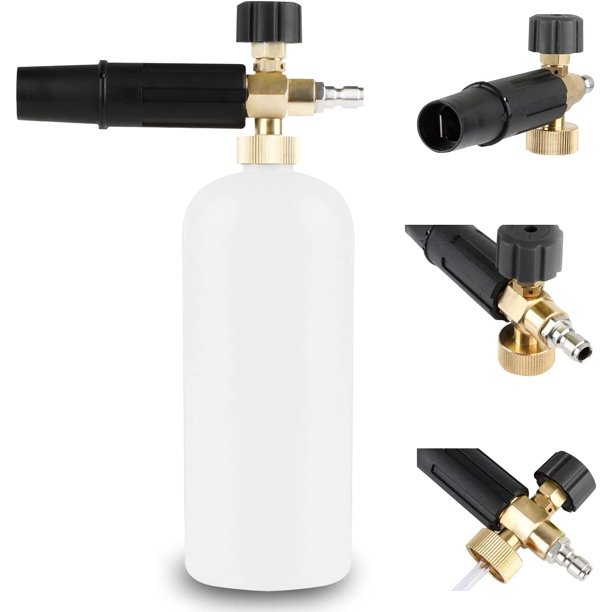 Lanza espuma nieve, cañón espuma Quick Release 1/4" para limpiadoras de alta presión, boquilla dispensadora de jabón regulable 1 L, cañón espuma botella, para lavar pistolas con esquí esquí Gafas de esquí