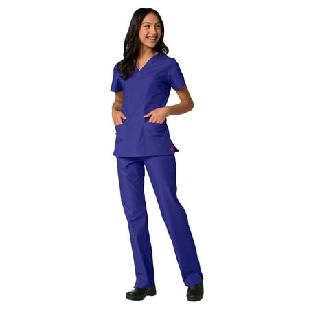 

Maevn Red Panda Women s V-Neck Two Pocket Solid Top &Half Elastic Pant Scrub Set