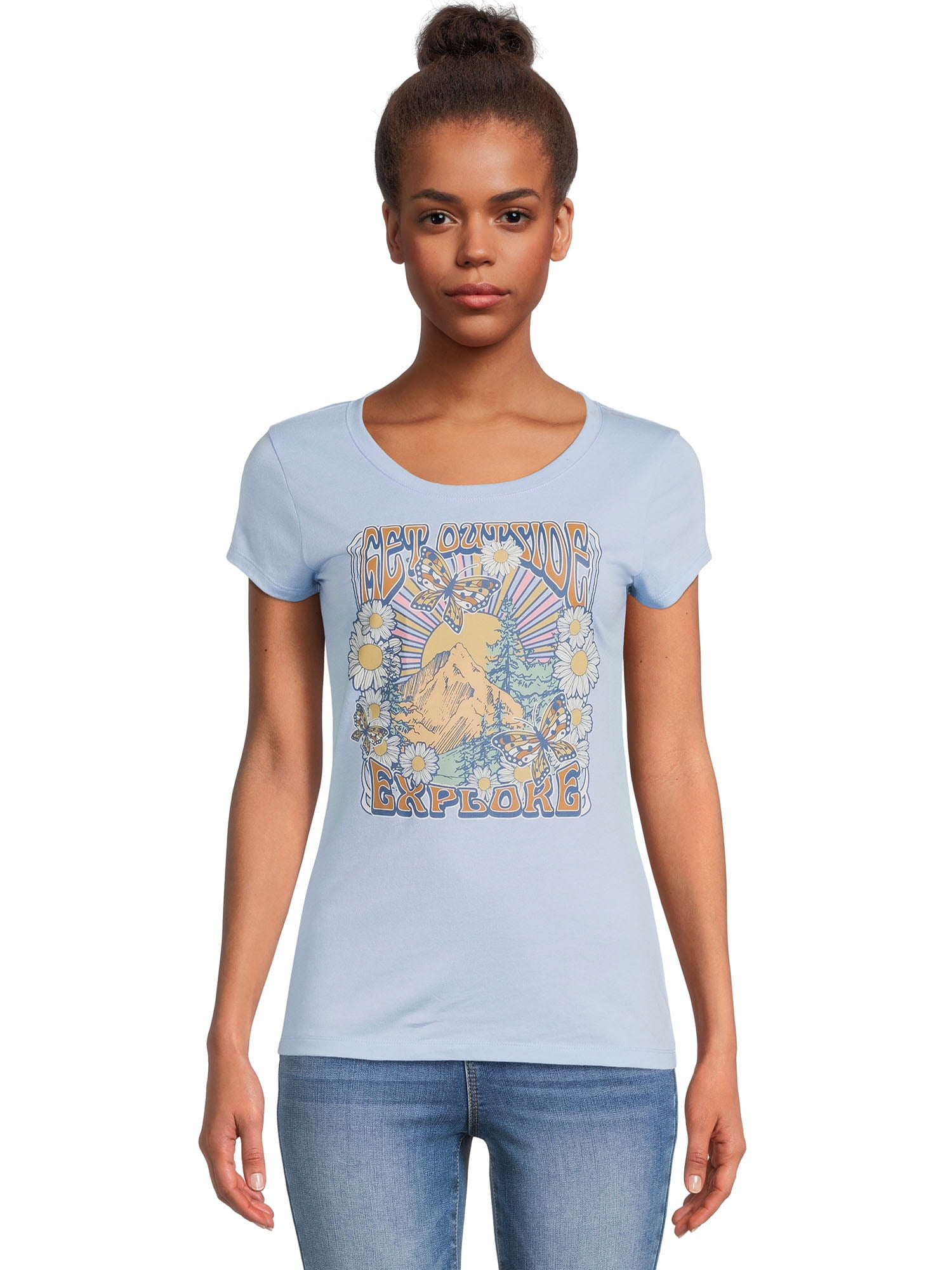 Wound Up Juniors Explore Outside Short Sleeve Graphic T