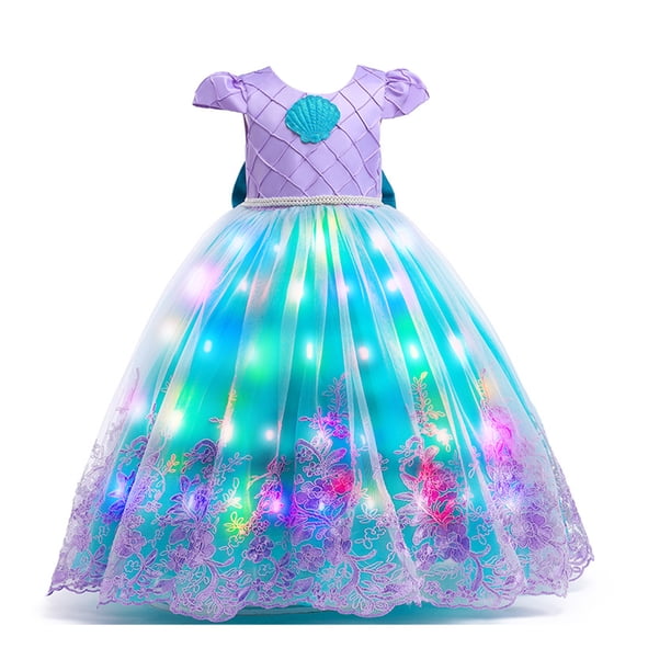 Vestido de baile de sirena de Disney para niña, disfraz de Ariel con luz LED, disfraz de princesa para fiesta de cumpleaños de lujo para niños