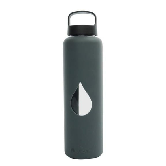 Bluewave Lifestyle GG150LC-Grey 750ml Reusable Glass Water Bottle With Loop Cap and Free Silicone Sleeve - Graphite