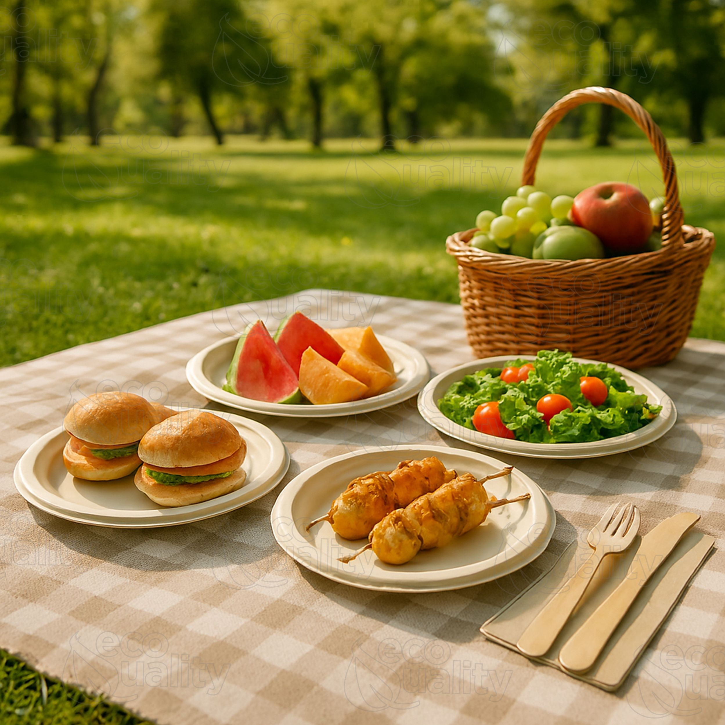 EcoQuality 100% Compostable 6-Inch Plates [500 Count] - Natural SugarCane Biodegradable Compostable Bagasse Bamboo Environmentally Friendly - Plates for Dessert, Appetizers, Birthdays, Microwavable