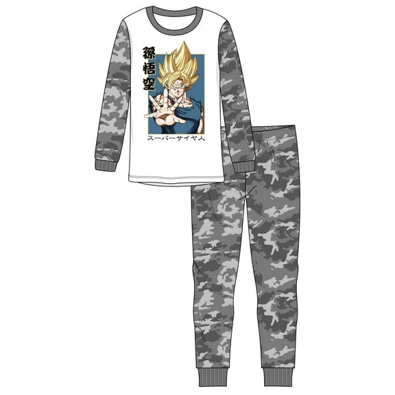 Dragon Ball Z Super Saiyan Goku Boy's Long Sleeve Shirt & Gray Camo Pants Sleep Set-8