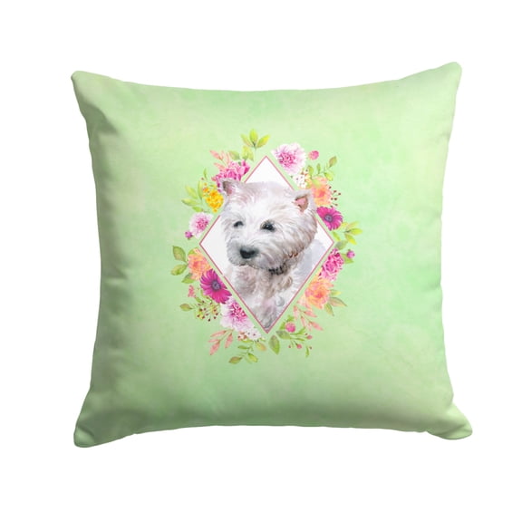 West Highland White Terrier Green Flowers Fabric Decorative Pillow