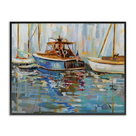 Stupell Industries Old Fashioned Boat Harbor Nautical & Beach Painting Black Framed Art Print Wall Art, 14 x 11