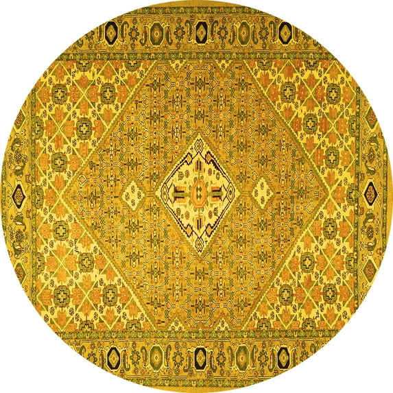 Ahgly Company Machine Washable Indoor Round Persian Yellow Traditional Area Rugs, 4' Round
