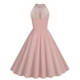 thumbnail image 4 of Women's 1950 Vintage Retro Rockabilly Dress Cocktail Party Prom Swing Dresses Women's Comfy Summer Short Sleeve Round-Neck Solid Point Party Dress Pink XXL, 4 of 8