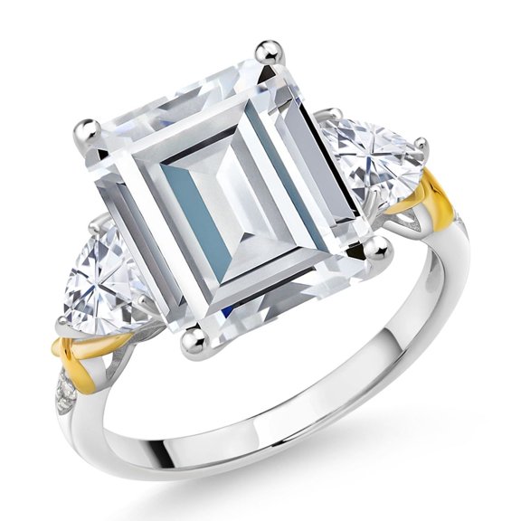 Gem Stone King 925 Silver and 10K Yellow Gold Ring Set with Moissanite (8.34 Cttw) (Size 9)