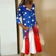 thumbnail image 4 of Patriotic Dresses for Women V-Neck 3/4 Sleeve Button Down A-Line Midi American Flag Dress Casual Summer Beach Vacation Sundress with Pockets, 4 of 7