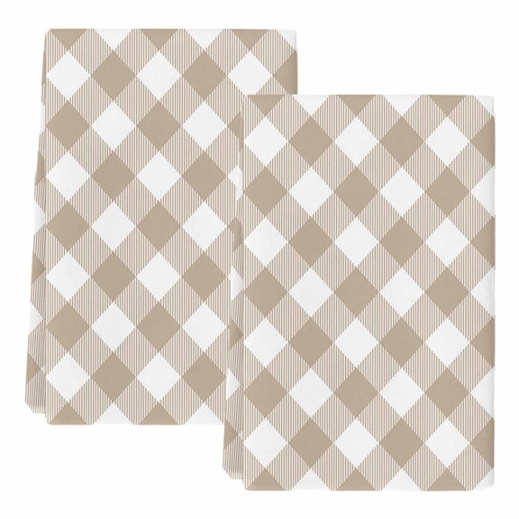 Dish Towels, Khaki White Check Plaid Absorbent Kitchen Towels 2 PCS, Pastoral Style Microfiber Hand Towels Dish Cloths Tea Towels for Home Bathroom Cleaning Drying,18X28-Inch,