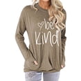 thumbnail image 2 of Camiseta de mujer de manga larga con estampado de letras y cuello redondo, holgada, informal, transpirable, Pollover, Top de otoño con bolsillos laterales, color caqui XL, 2 of 6