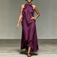 thumbnail image 4 of Smsaxvxz Summer Dresses for Women Fashion Round Neck Sleeveless Ruffle Dress Casual Solid Loose Maxi Sundress Purple M, 4 of 8