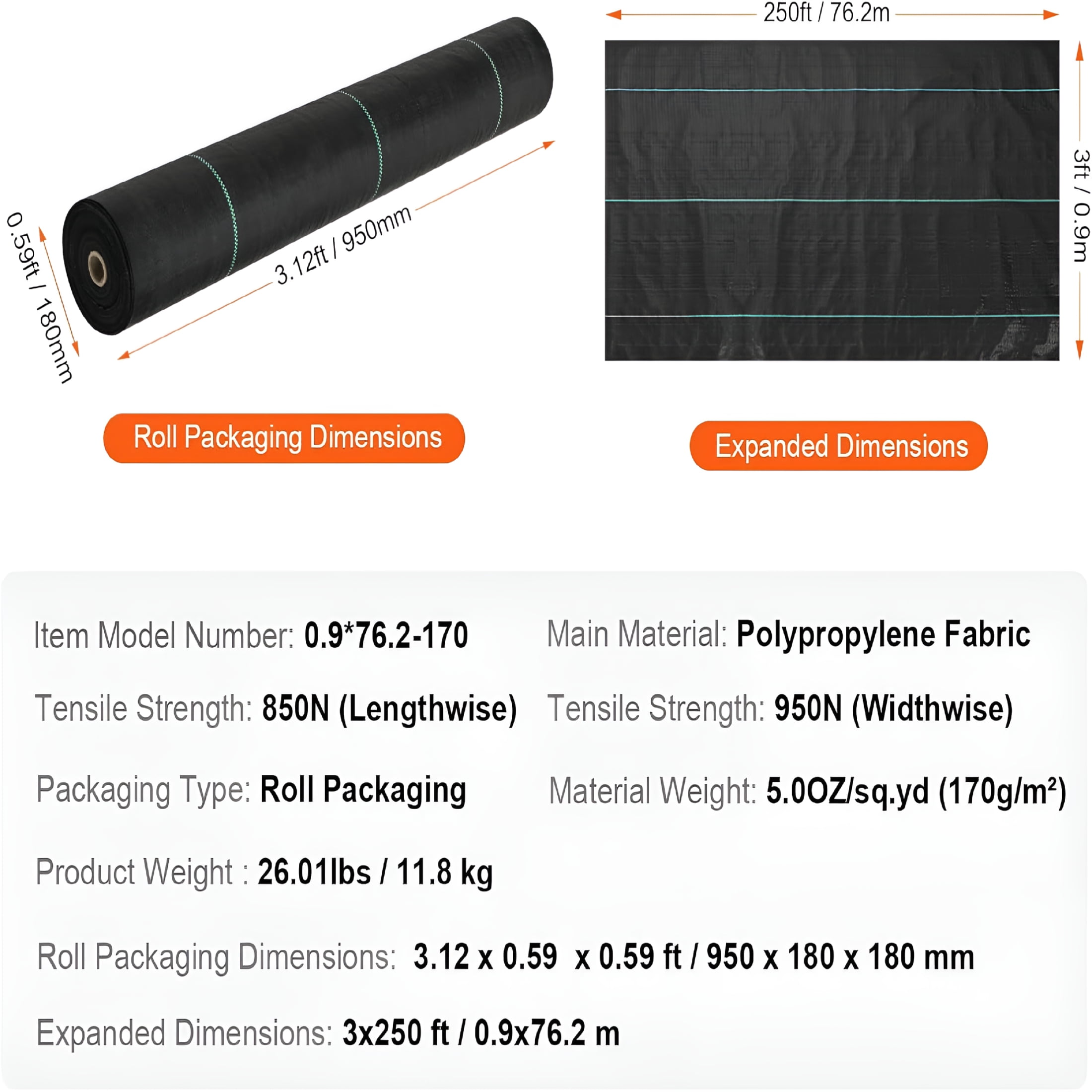 RLESO 3FTx250FT Heavy Duty Weed Barrier Landscape Fabric, 5OZ Woven Geotextile Fabric Under Gravel, High Permeability for Weed Blocker, Driveway Fabric, Weed Control Garden Cloth