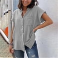 thumbnail image 2 of Button Down Shirts for Women Solid Short Sleeve V Neck Summer Tops Basic Tee Casual Loose Henley Pockets Tunic Blouses, 2 of 5