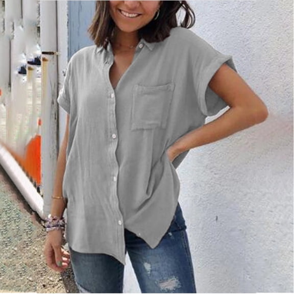 womens summer tops casual stylish lapel button down shirt short sleeve open front cardigan with pockets