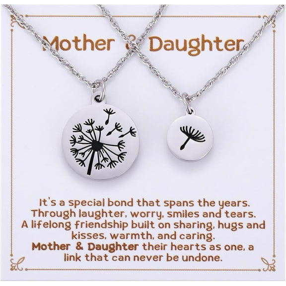 Mother Daughter Gift - Set of 2 Dandelion Necklace Jewelry, Mom Daughter Relationship Dandelion Charm Necklace Gift