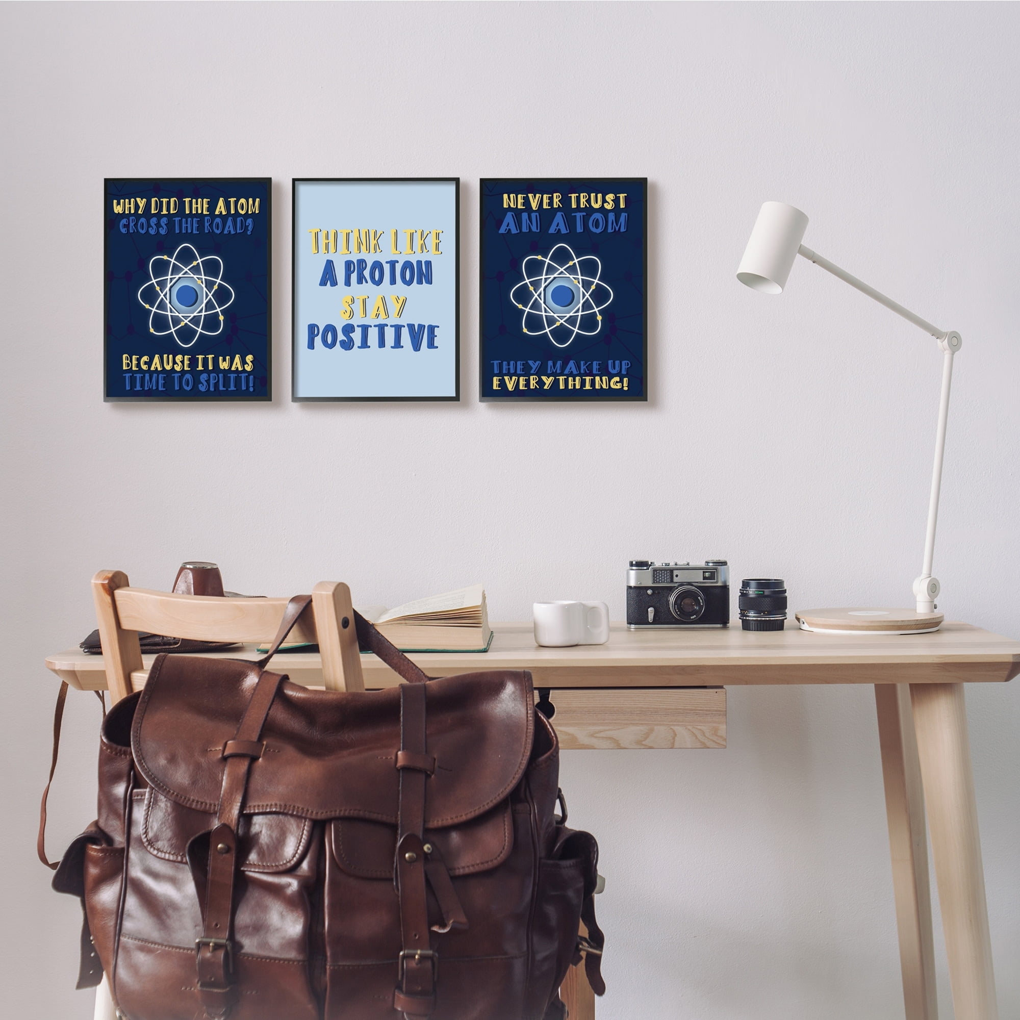 Stupell Indtries Atom Cross The Road Scientific Humor Blue Molecules,16 x 20,Design by Daphne Polselli