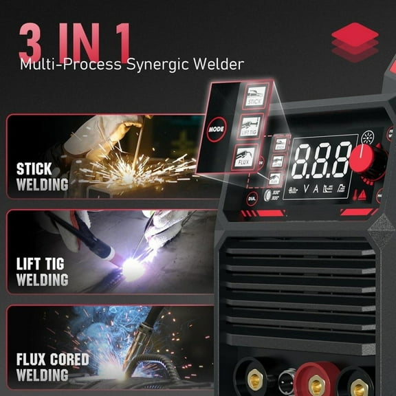 135Amp MIG Welder,110V Flux Core Welder Flux Core MIG/Lift TIG/Stick 3-in-1 Large LED Digital Display Welding Machine IGBT Inverter Welder FLUX-135PRO