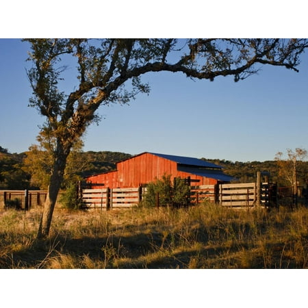 Barn Blocks - Red Barn at Sunrise on the Block Creek Natural Area, Kendall Co., Texas, Usa Print Wall Art By Larry Ditto