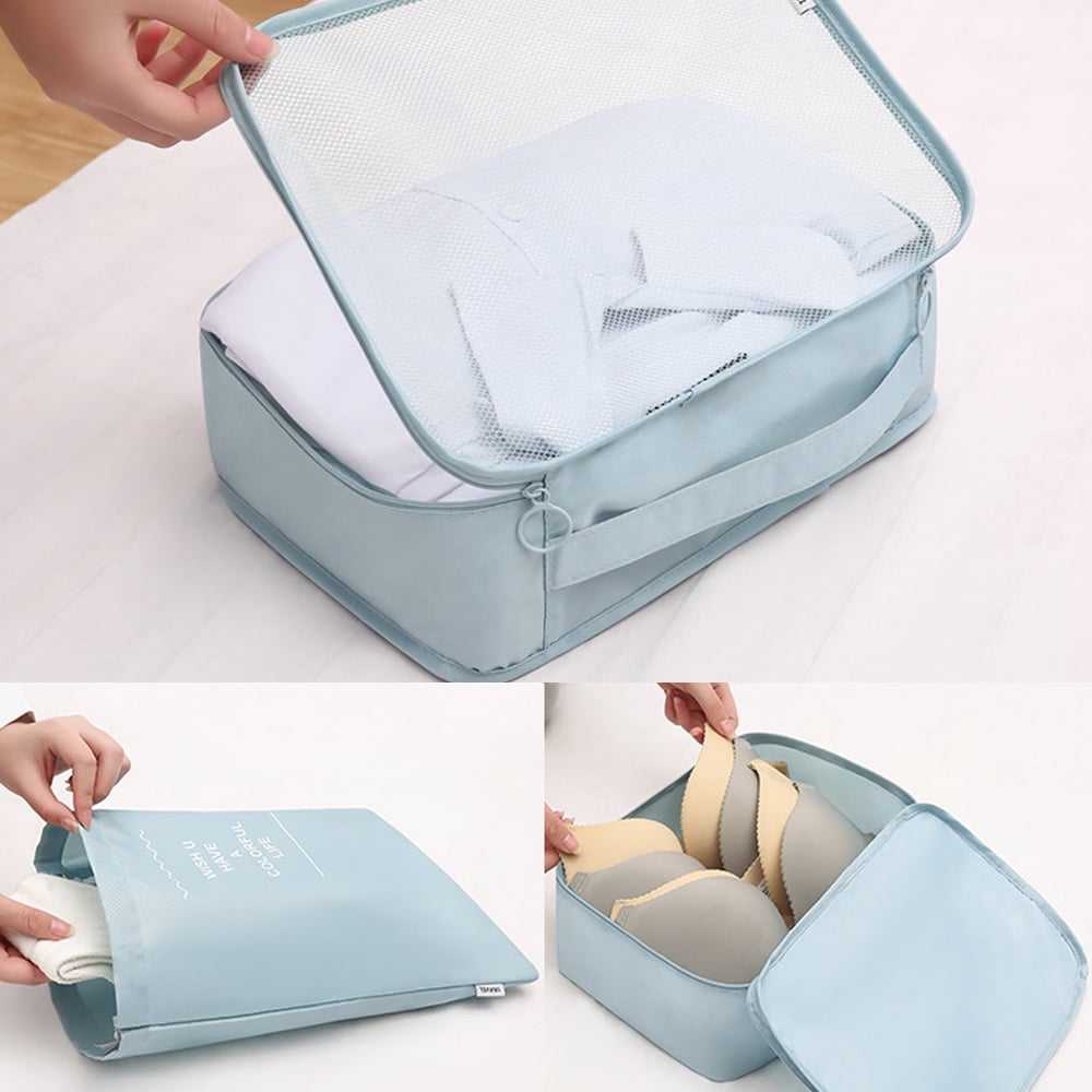 Goaxuzt Packing Cubes For Suitcases 7 Pcs Foldable Luggage Bag Travel Suitcase Organizer Compression Bag, Blue