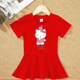 thumbnail image 3 of Hello Kitty algodón nuevo vestido de manga corta niños falda con estampado de dibujos animados niñas verano camiseta Top falda de princesa ropa para niños, 3 of 5