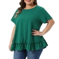 thumbnail image 2 of DARING DIVA Women's Plus Crew Neck Short Sleeve Loose Fit Flowy Blouse Top 4X Green, 2 of 6