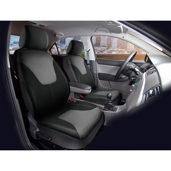 Auto Drive 2-piece Twill Jacquard Front Car Seat Cover Black/Grey
