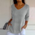 thumbnail image 5 of Pincandy Women Solid Color Spring/summer Knitted-neck Medium Sleeve Casual Top,Gray,S, 5 of 9