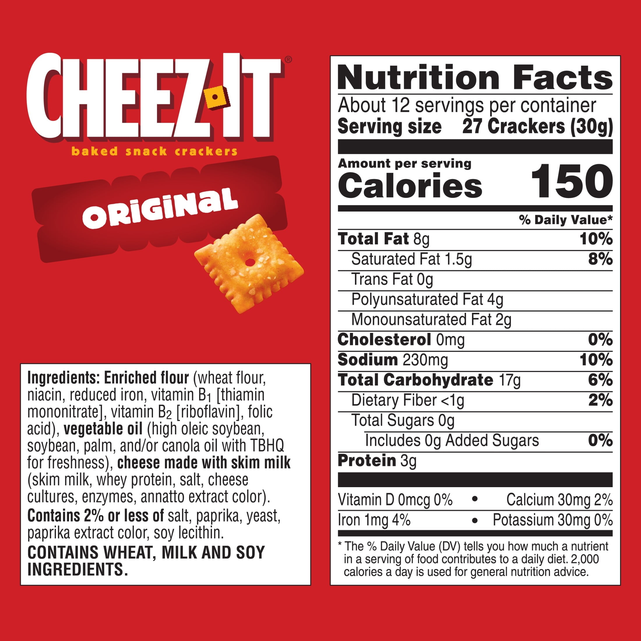 Cheez-It Original Cheese Crackers, Baked Snack Crackers, 12.4 oz