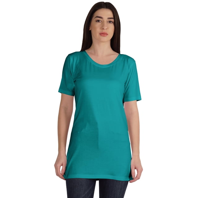 Inkmeso Plain Basic Tshirt Long Length Tee Short Sleeve Workout Top For Women